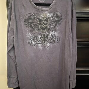 Affliction Charcoal Skull Graphic Long Sleeve Shirt